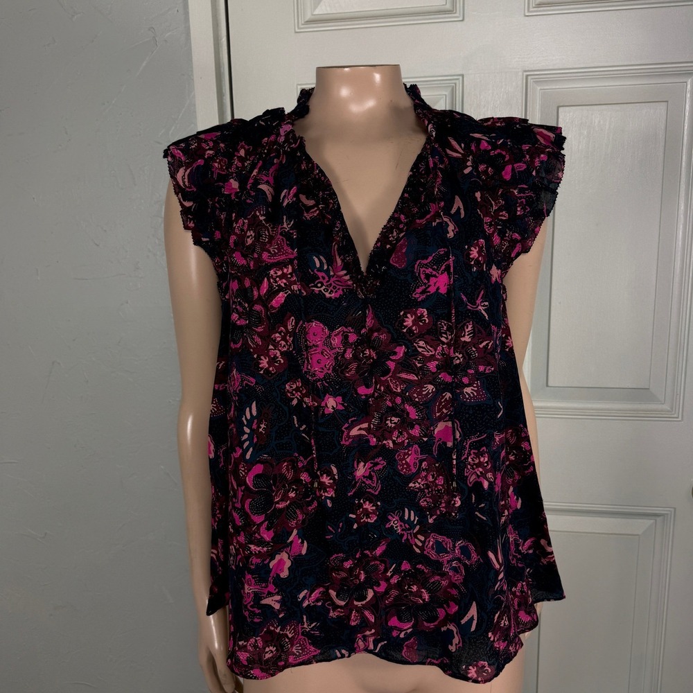 Ulla Johnson Women's Shirt 4 Top Floral Ruffle Blouse Cotton V neck Viscose Y13